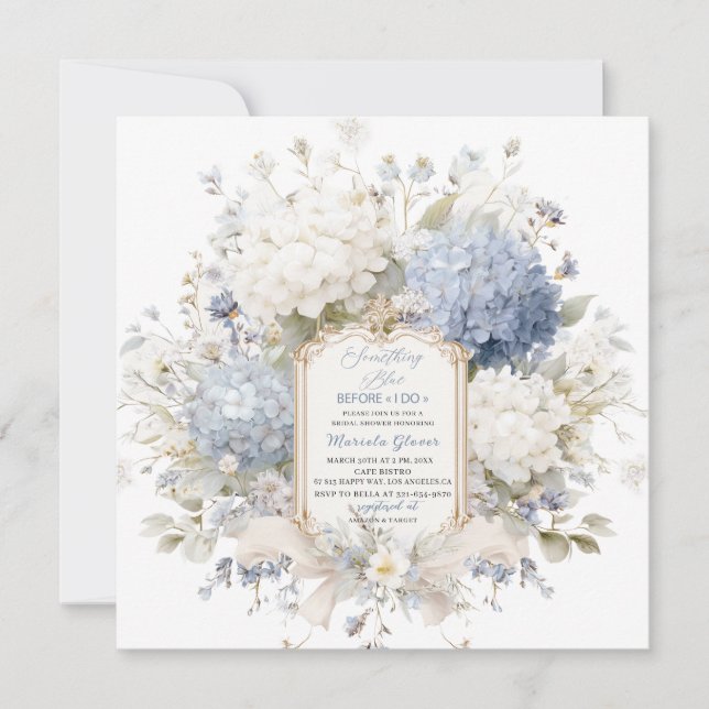 Invitation Élégant aquarelle Something Blue Baby Shower (Devant)