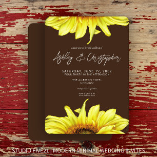 Invitation Élégant Aquarelle Tournesol Noyer Mariage Brown
