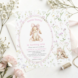 Invitation Élégant Aquarelle Un 1er Anniversaire some bunny G