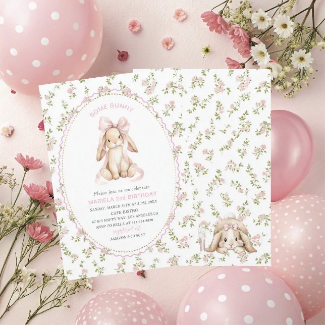 Invitation Elegant  Aquarelle Un 2e Anniversaire quelque lapi (Créateur téléchargé)