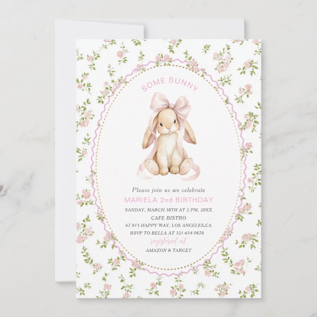 Invitation Élégant Aquarelle Un 2e Anniversaire some bunny gi (Devant)