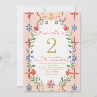 Invitation Élégant aquarelle un 2e anniversaire WhimsyFolk Ar