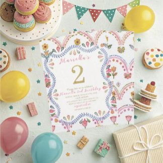Invitation Élégant aquarelle un 2e anniversaire WhimsyFolk Ar