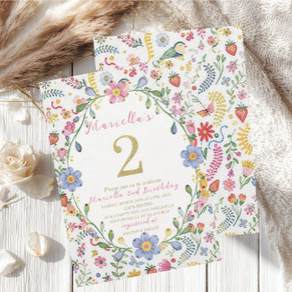 Invitation Élégant aquarelle un 2e anniversaire WhimsyFolk Ar