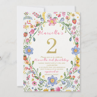 Invitation Élégant aquarelle un 2e anniversaire WhimsyFolk Ar