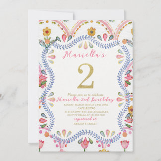 Invitation Élégant aquarelle un 2e anniversaire WhimsyFolk Ar