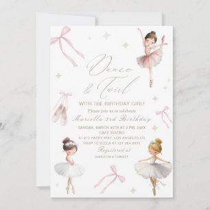 Invitation Élégant Aquarelle Un 3ème Anniversaire tutu mignon