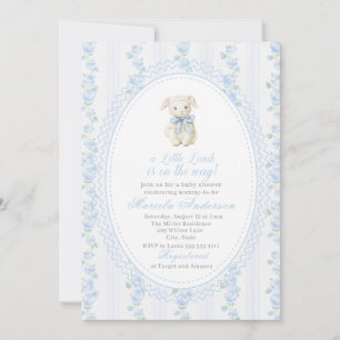 Invitation Élégant aquarelle un petit agneau noeud bleu Baby 