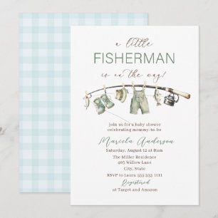 Invitation Élégant aquarelle Un petit pêcheur Baby Show
