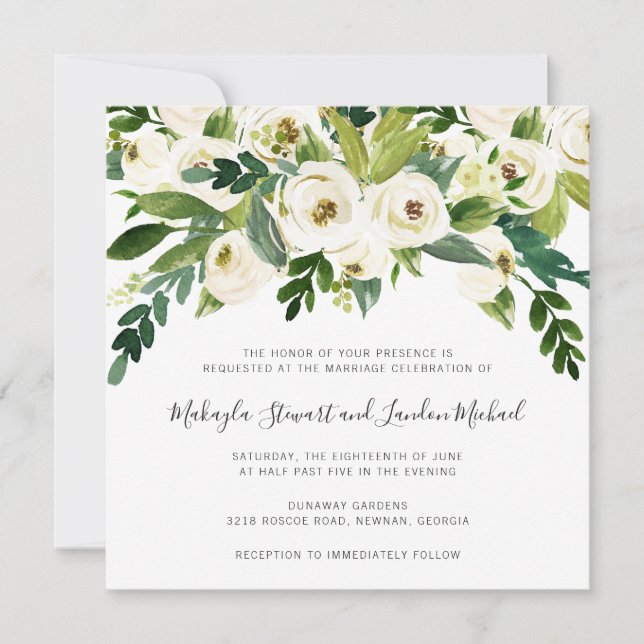 Invitation Elégant Aquarelle Verdure Blanc Floral Mariage (Devant)