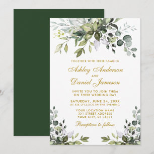 Invitation Elégant Aquarelle Verdure Mariage Or