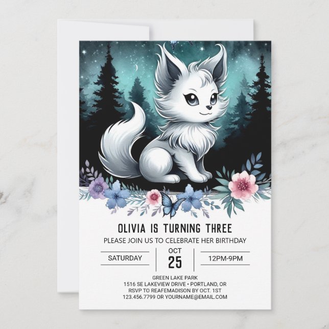 Invitation Elégant aquarelle Wolf Anniversaire (Devant)