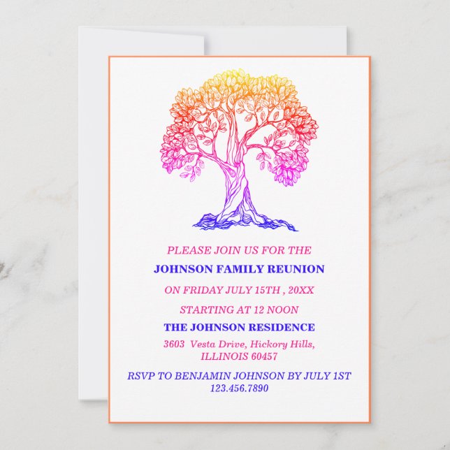 Invitation Elégant arbre coloré Réunion familiale (Devant)