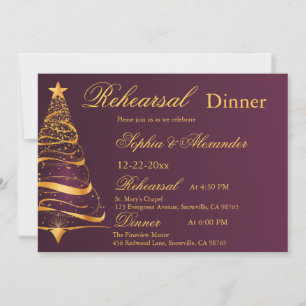 Invitation élégant arbre de Noël doré mariage répétition
