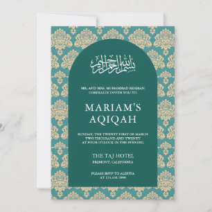 Invitation Élégant Arc arabe damassé Turquoise Aqiqah