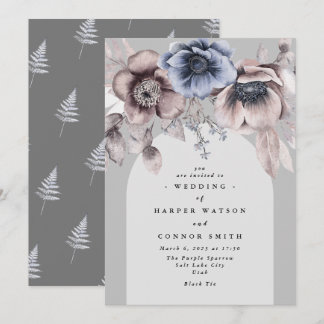 Invitation Élégant Arc Clair Hiver Gris Floral Mariage