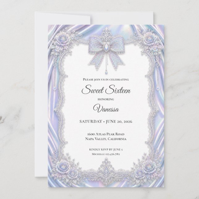 Invitation Élégant Arc-en-ciel Bow Sweet 16 (Devant)
