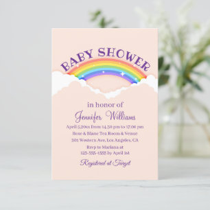 Invitation élégant arc-en-ciel mignon et nuages baby shower r