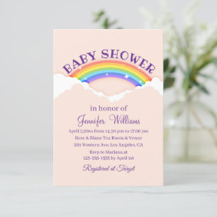 Invitation élégant arc-en-ciel mignon et nuages rose baby sho