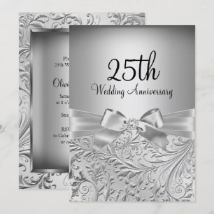 Invitation Élégant arc floral en argent 25e anniversaire