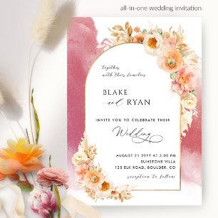 Invitation Élégant Arc Floral Pêche Burgundy Blush Mariage I