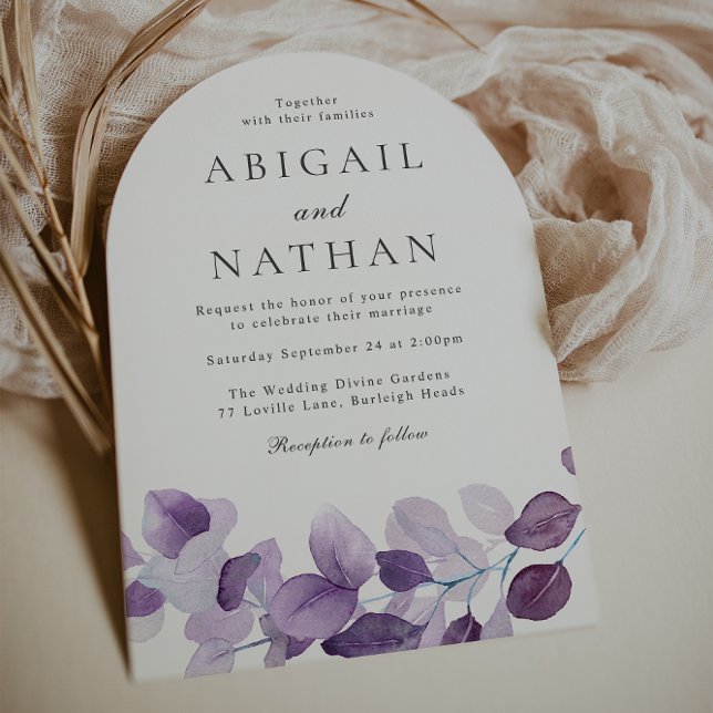 Invitation Elégant Arc Mariage moderne feuille violet (Créateur téléchargé)