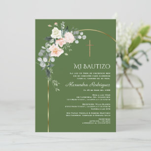 Invitation Elégant Arc Or Floral Sap Green Bautizo