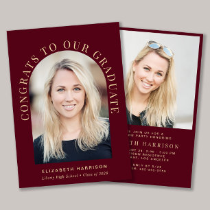Invitation Elégant Arc Photo Burgundy Gold Graduation Party