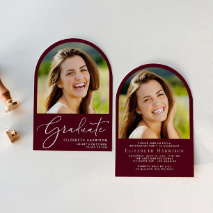 Invitation Elégant Arc Photo Burgundy Graduation Party