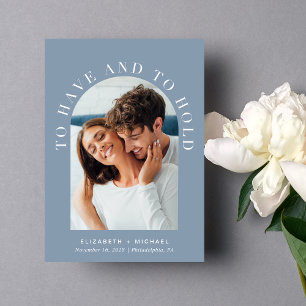 Invitation Elégant Arc Photo QR Code Dusty Blue Mariage