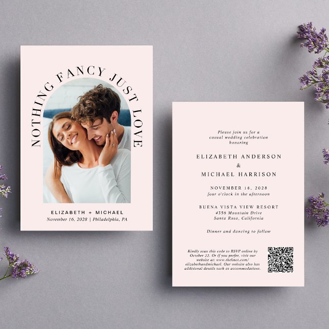 Invitation Elégant Arc Photo QR Code Pink Décontracté Mariage (Créateur téléchargé)