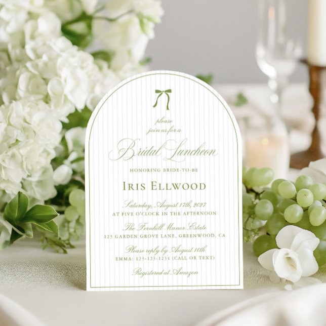 Invitation Élégant Arc Sage Green & Blue Bridal Luncheon (Elegant Arch Sage Green & Blue Bridal Luncheon Invitation)
