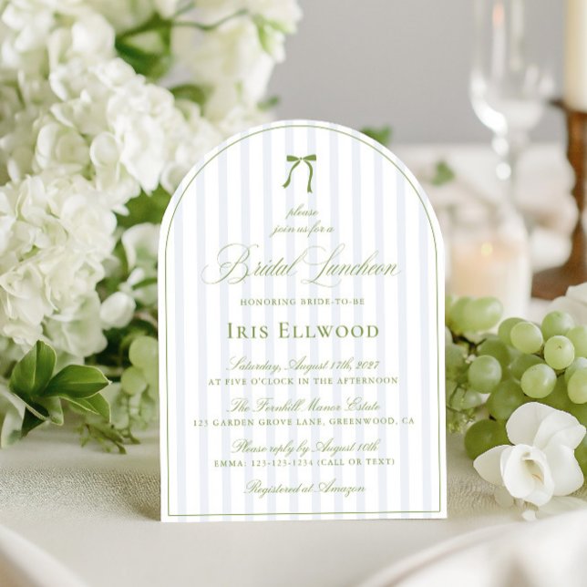Invitation Élégant Arc Sage Green & Blue Bridal Luncheon (Elegant Arch Sage Green & Blue Bridal Luncheon Invitation)