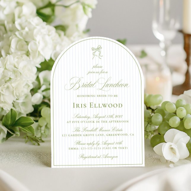 Invitation Élégant Arc Sage Green & Blue Bridal Luncheon (Elegant Arch Sage Green & Blue Bridal Luncheon Invitation)
