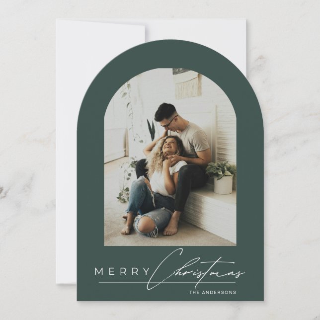 Invitation Elegant Arch 1 Photo Green Christmas Holiday Card (Devant)