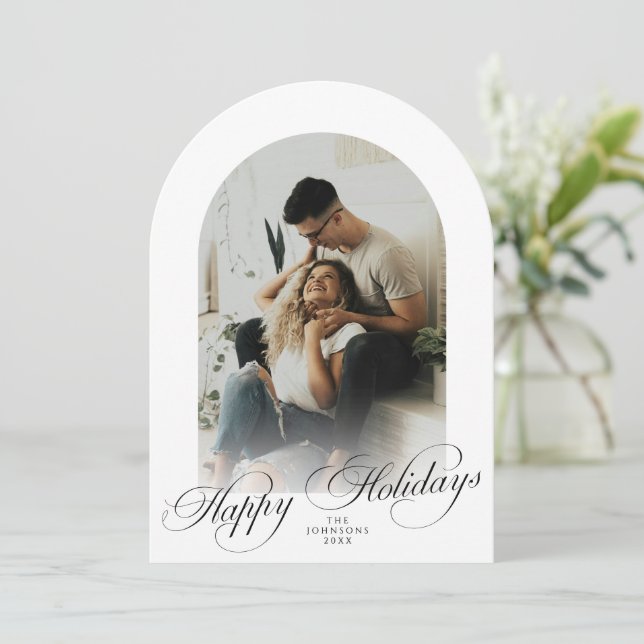 Invitation Elegant Arch 1 Photo Merry Christmas Holiday Card (Debout devant)