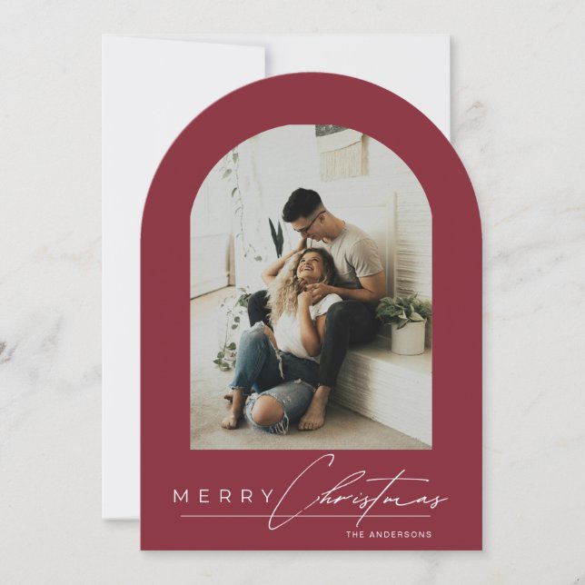 Invitation Elegant Arch 1 Photo Red Christmas Holiday Card (Devant)