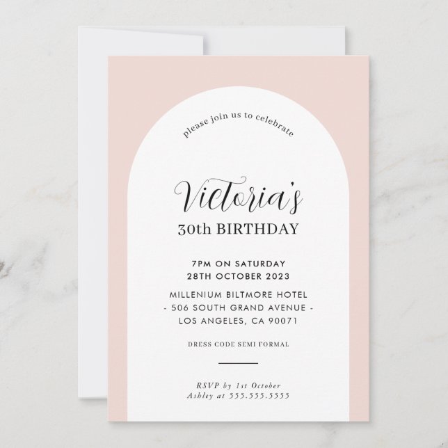 Invitation ELEGANT ARCH anniversaire chic moderne rose vif no (Devant)