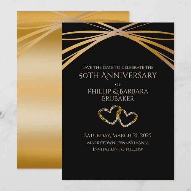 Invitation Elegant Arch Golden 50th Anniversary Save the Date (Devant / Derrière)
