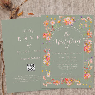 Invitation Élégant Arche de Fleur Sauvage Vert Sauge Rose Mar
