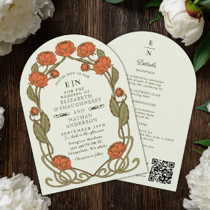 Invitation Élégant Arche de Mariage Art Nouveau Pivoine Corai
