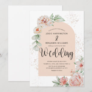Invitation Elegant Arched   Mariage Floral Pêche de Printemps