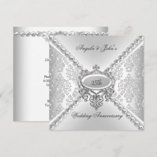 Invitation Élégant Argent 25e Anniversaire de Mariage Damassé