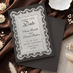 Invitation Élégant Argent Comptant Noir Blanc Dentelle Sauveg