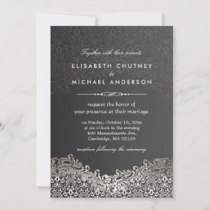 Invitation Elégant Argent Damask - Mariage classique
