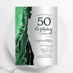 Invitation Élégant Argent Emerald Green Agate 50e anniversair<br><div class="desc">Émeraude vert et argent agate 50e anniversaire invitation de fête. Design élégant et moderne avec aquarelle agate marbre arrière - plan,  faux parties scintillant argent et typographie script. Carte invitation branchée parfaite pour une célébration anniversaire féminine élégante. Invitations Zazzle imprimées ou téléchargement instantané modèle imprimable numérique.</div>