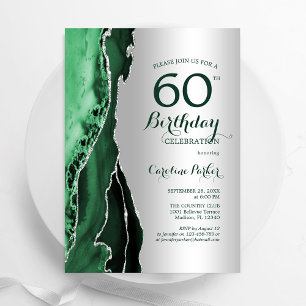 Invitation Élégant Argent Emerald Green Agate 60e anniversair