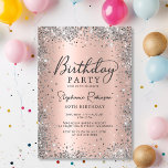 Invitation Elégant Argent et métal or Rose 40e anniversaire<br><div class="desc">Cette élégante Parties scintillant d'argent moderne et Rose Gold 40th Birthday Invitation donne le ton d'une célébration glamour. Avec une parties scintillant argentée éblouissante et un arrière - plan d’or rose brillant inspiré de la feuille métallique, il est accentué par la calligraphie chic pour une finition élégante. Parfait pour toute...</div>