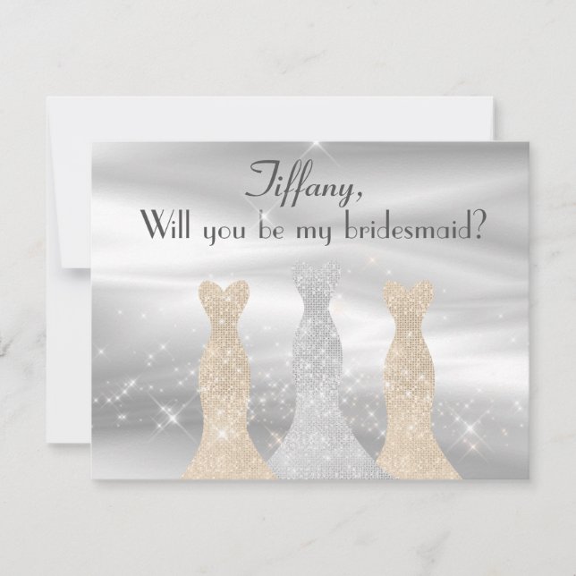 Invitation Élégant argent et or robes Bridesmaid proposition (Devant)
