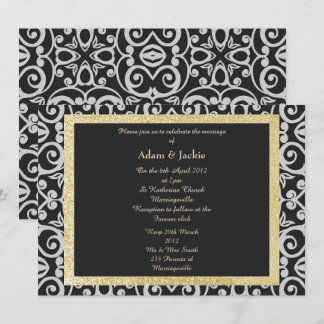 Invitation ÉLÉGANT ARGENT NOIR Mariage damassé MODERNE